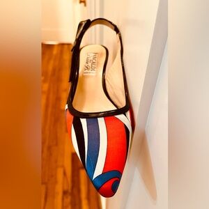 Pancaldi Red and Blue Kitten Heels